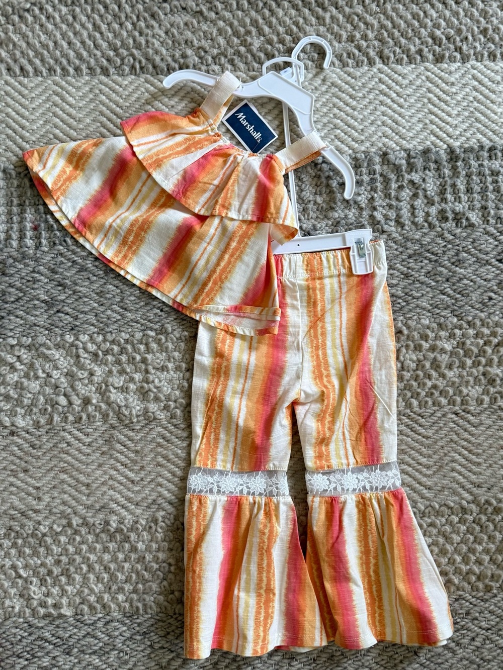 House of Harlow 1960 yellow Orange Ruffle Top & Bell-Bottom Set 2t embroidered